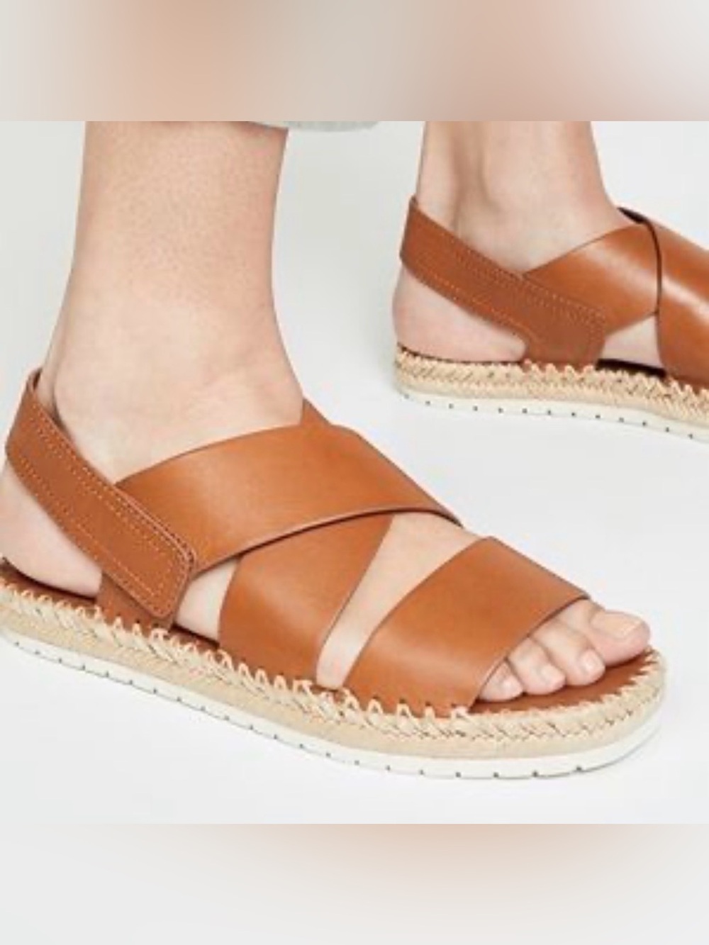 Vince Womens Tenison Leather Tan Espadrille Sandals Size 9.5